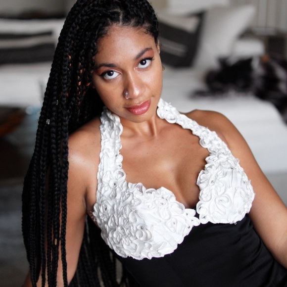 VTG Women’s 80s Elegant Black and White Halter Formal Dress. NYE Cocktail Dress - Picture 16 of 16